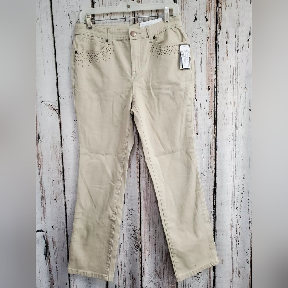 Christopher & Banks 4P‎ Petite Modern Fit Studded Jeans Pants Straight Leg NEW